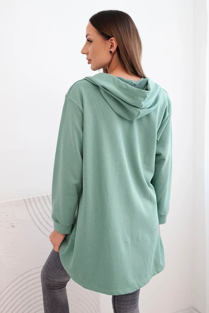 Sweatshirt with a longer back and a hood dark mint
