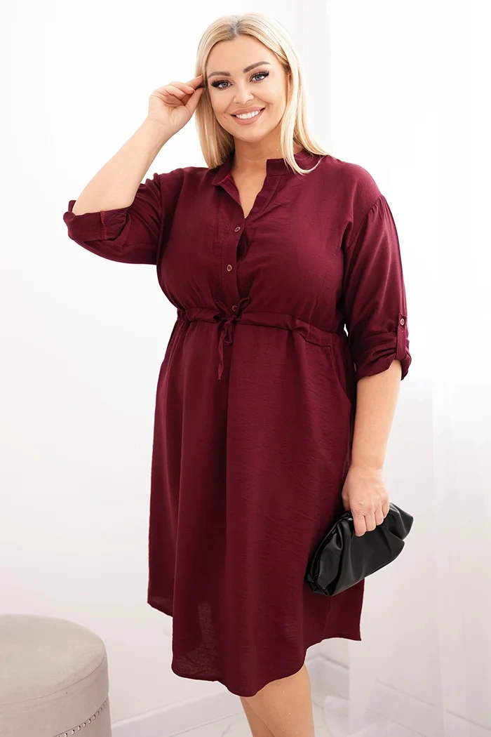 Kesi Włoski Dámska sukňa z viskózy Plus Size s gombíkmi a viazaním v páse bordová