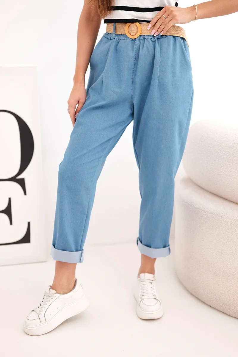 Kesi dámské kalhoty s páskem světlé