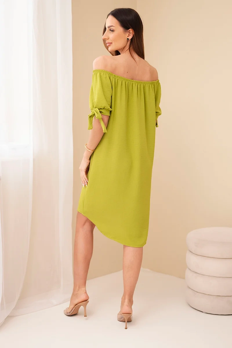 Women's dress with ties on the sleeves - kiwi