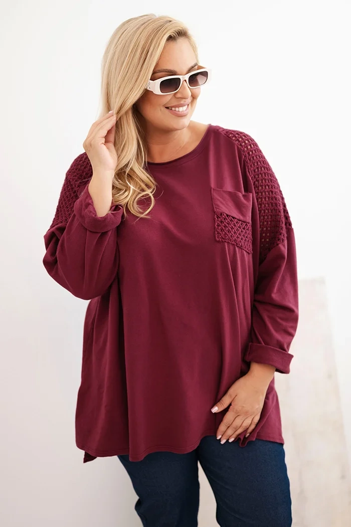Kesi Włoski Plus Size women's cotton blouse with print burgundy