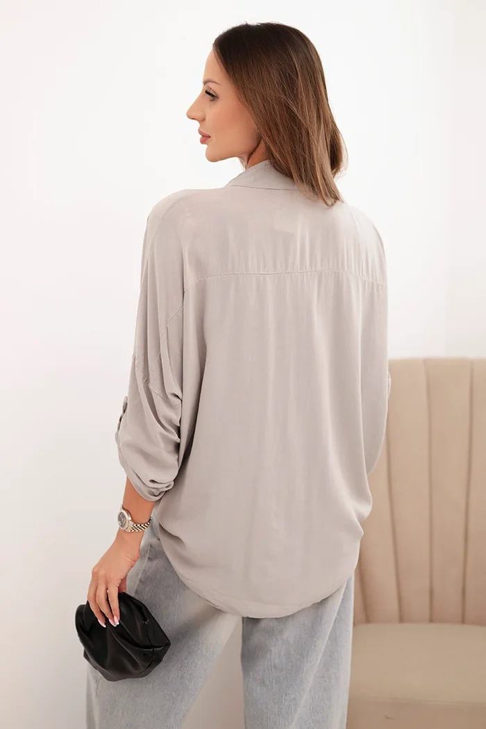 Kesi Włoski Women's shirt with viscose, featuring decorative buttons and a collar, dark beige