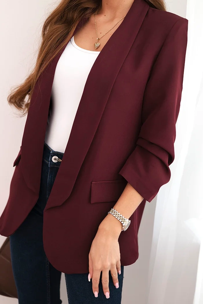 Kesi Włoski Women's unbuttoned blazer with lining S/M plum