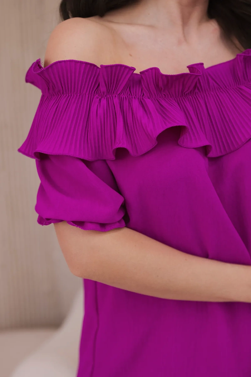 Spanish blouse with decorative ruffle dark purple