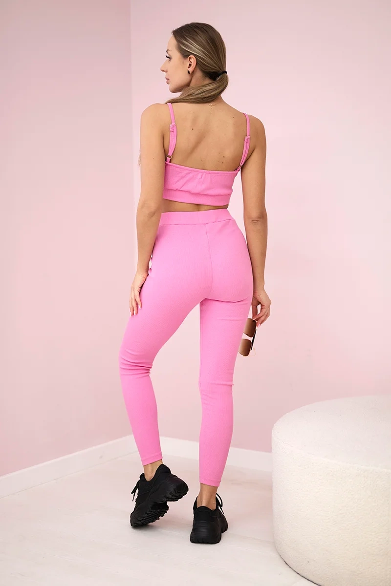 Striped top set with a blouse in light pink color