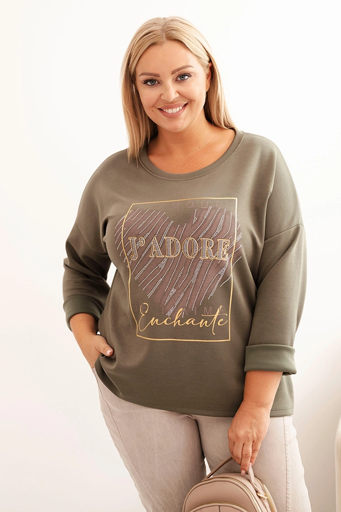 Kesi Włoski Women&#039;s Plus Size washed hoodie with a print graphite