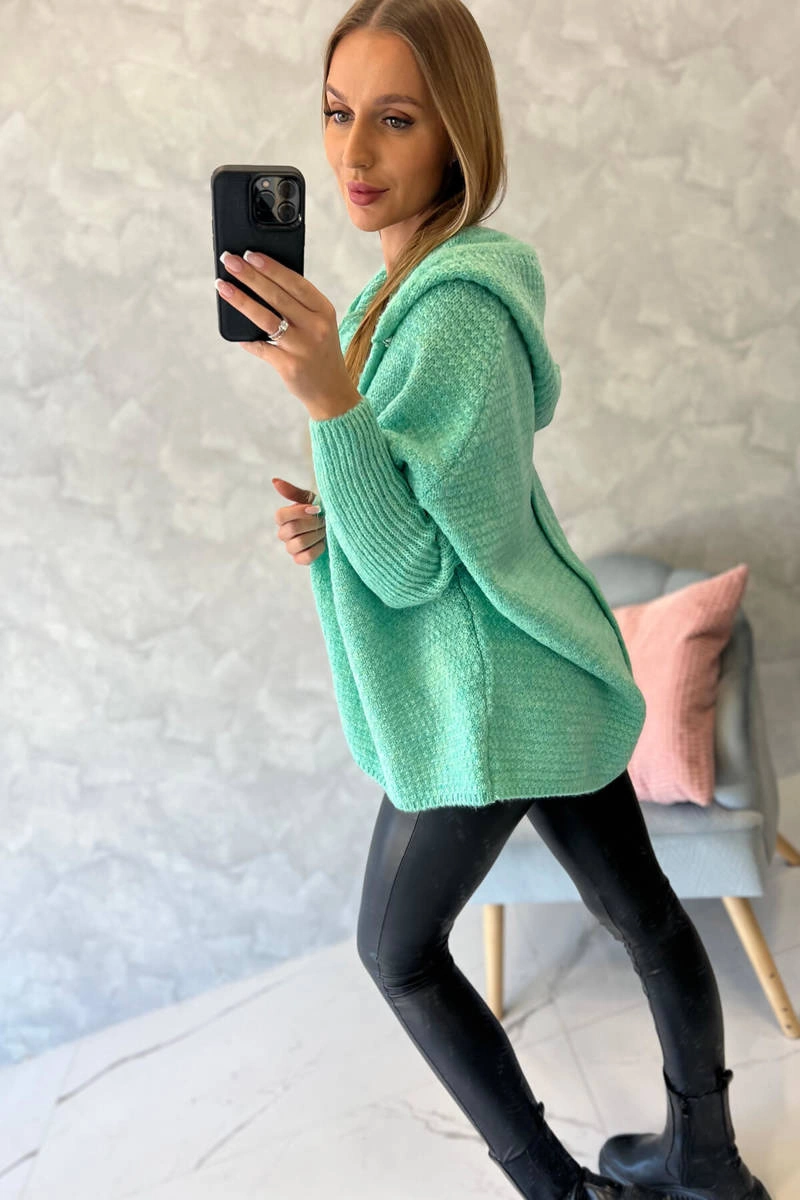 Hooded sweater with batwing sleeve light green