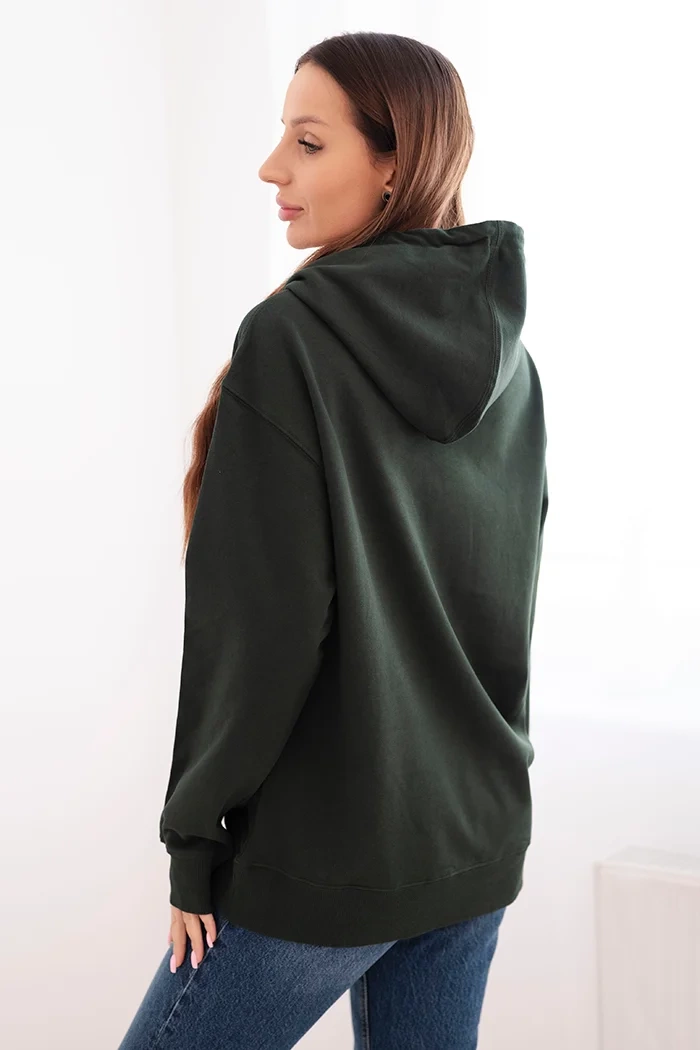 Kesi Włoski Women's cotton looped hoodie with kangaroo pocket dark green