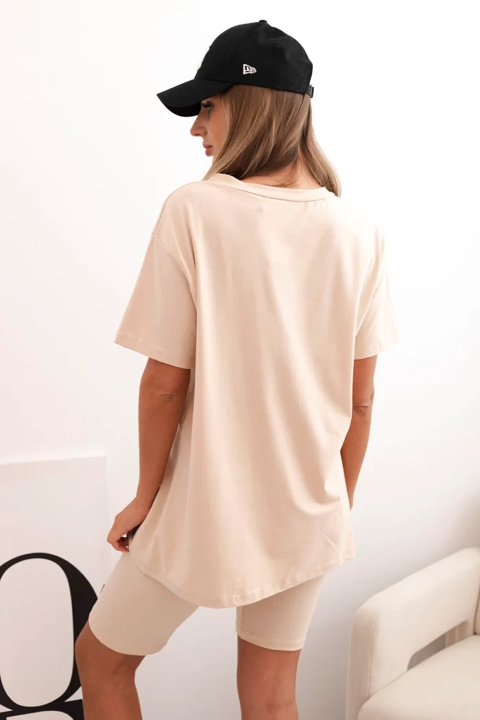 Kesi Włoski Women&#039;s cotton set with short sleeves and shorts beige