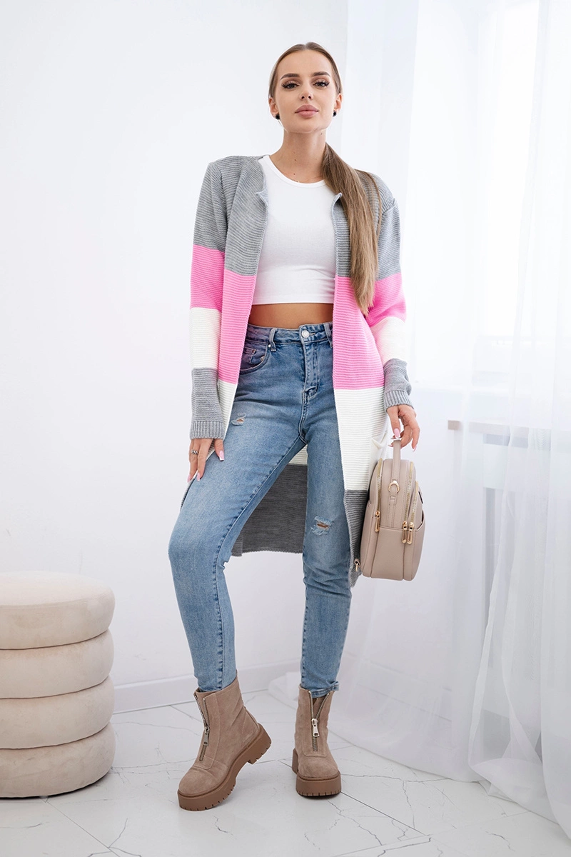 Cardigan sweater on straps gray+light pink