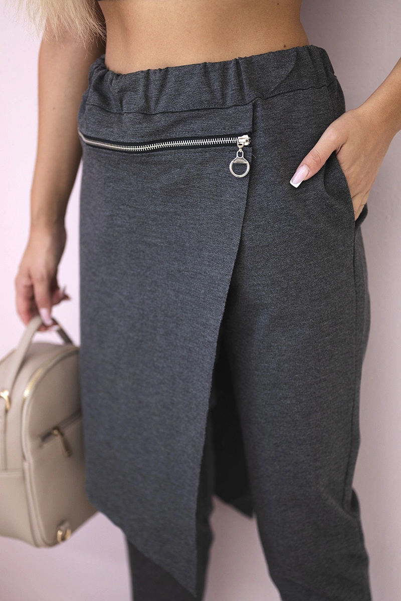 Włoski Punto Milano Winter trousers with a decorative zipper Graphite
