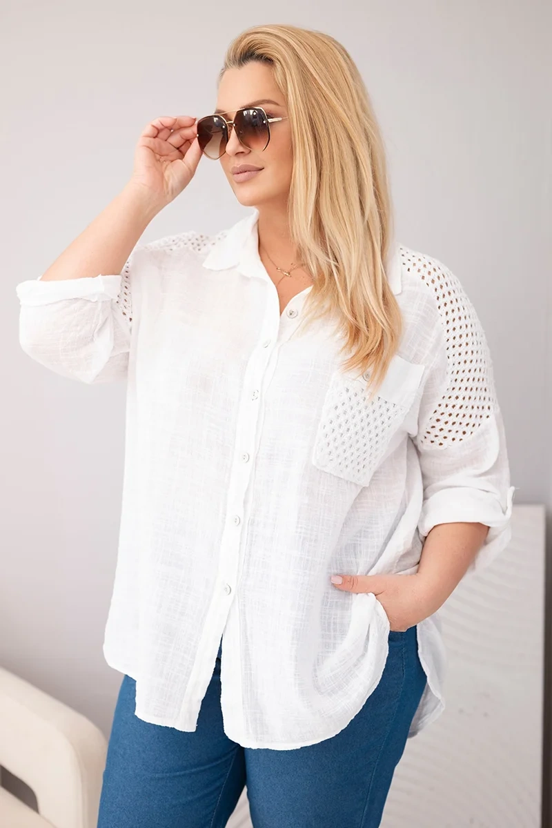 Памучна риза с дантела и големи размери