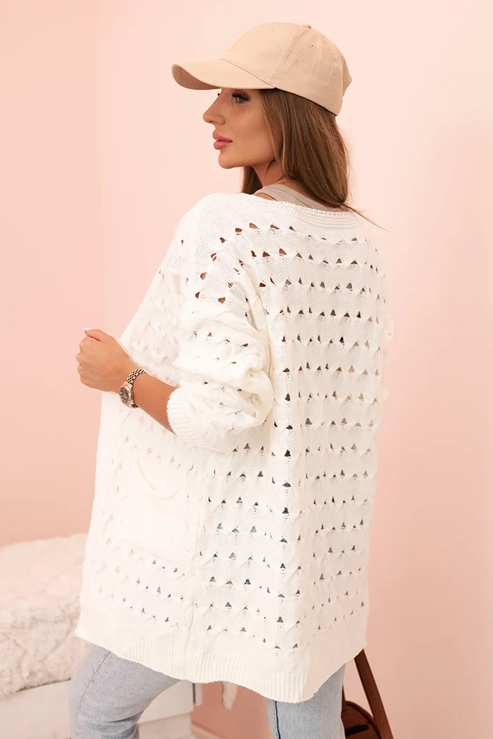 Kesi Włoski Ladies' openwork cardigan with pockets ecru
