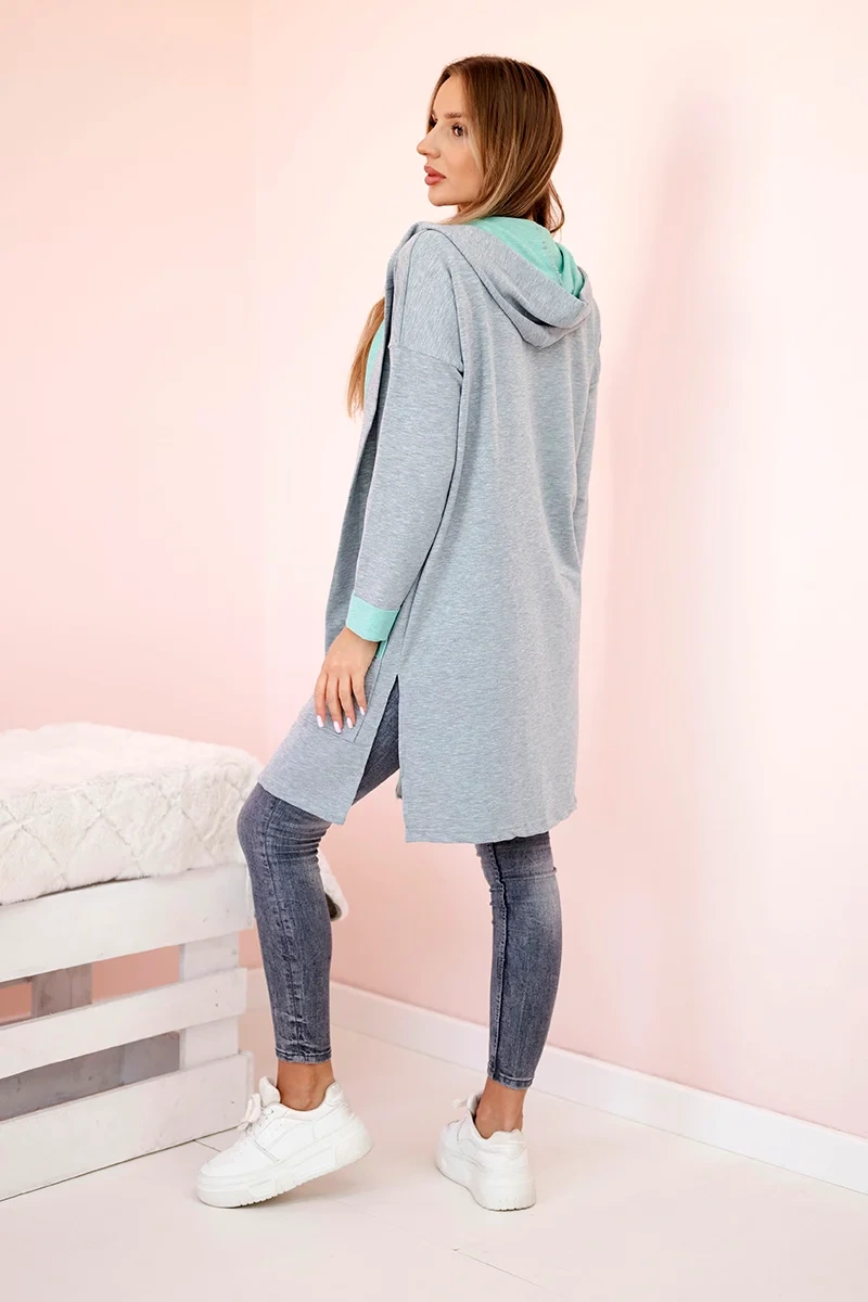 Two-tone cape with hood mint+gray