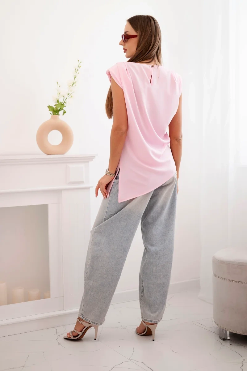 Kesi Włoski Elegant women's blouse with ruffles and asymmetrical cut Candy Pink