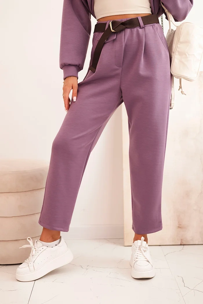 Kesi Włoski Women&#039;s set butter hoodie with pants with a belt purple