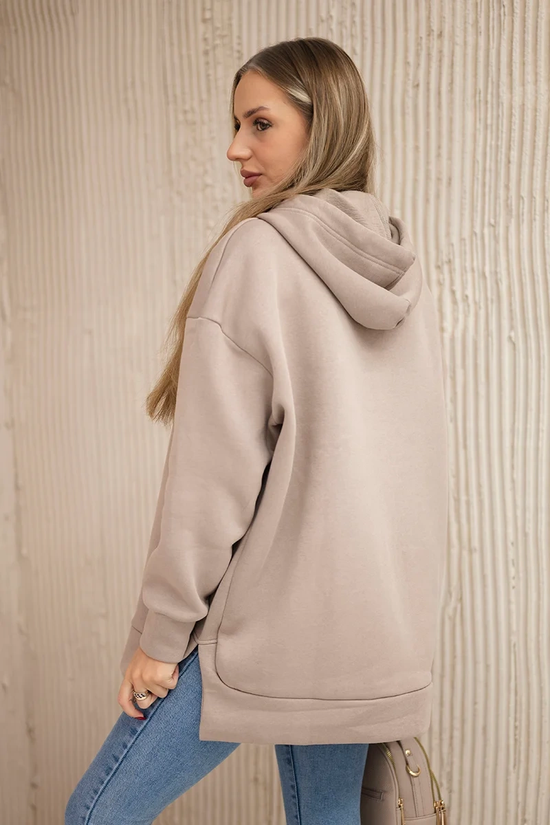 Insulated sweatshirt with side zipper dark beige