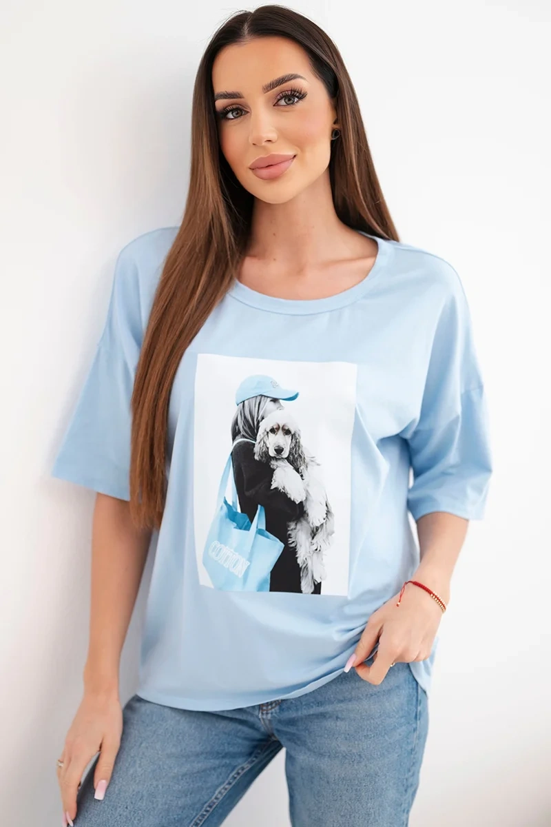 Дамски памучен топ Kesi с къс ръкав и голям размер