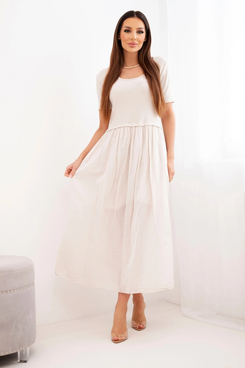 Дамска миди рокля Kesi Włoski с къс ръкав, бежова