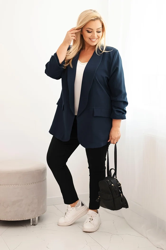 Kesi Włoski Elegant Plus Size women&#039;s blazer navy
