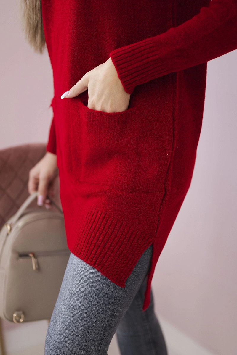Red sweater with stand-up collar