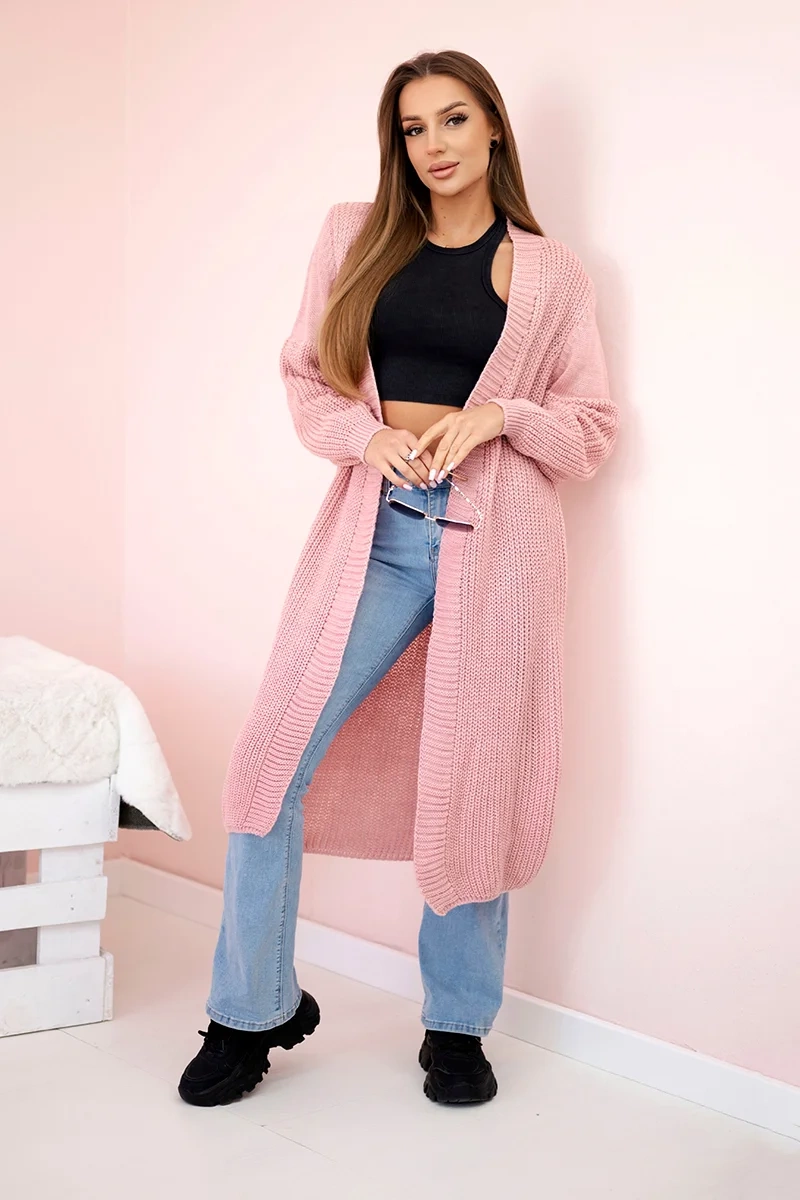 Long sweater powder pink cardigan