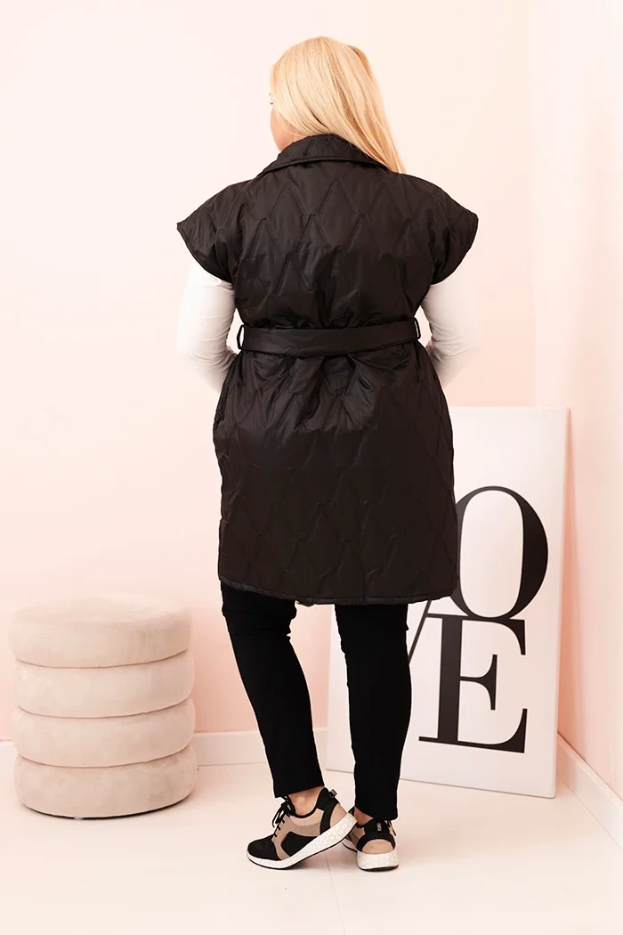 Kesi Włoski Women's Plus Size quilted vest with belt and collar black