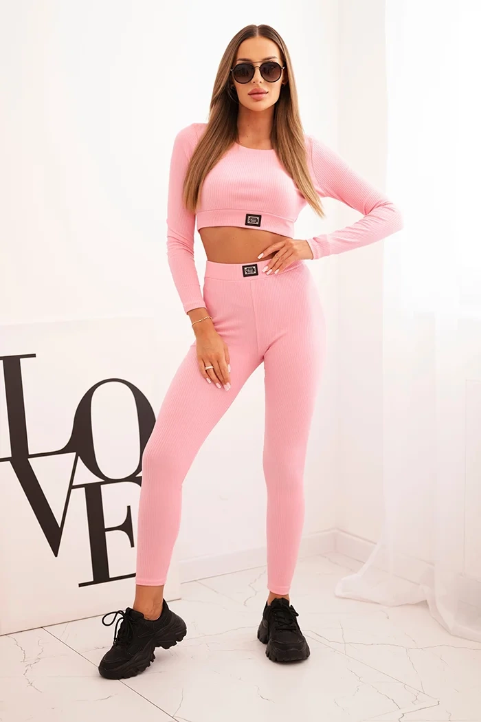 Striped top set with a blouse in light pink color