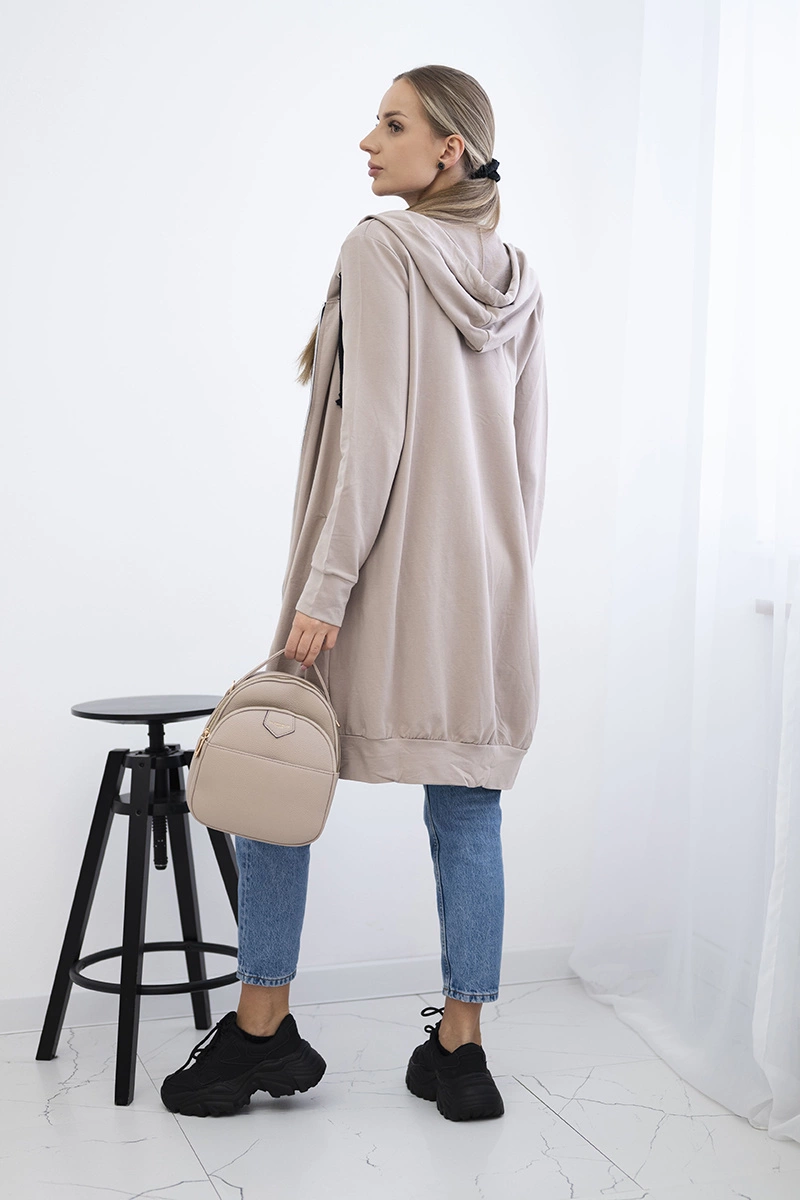 Dress with hood and hood in dark beige color