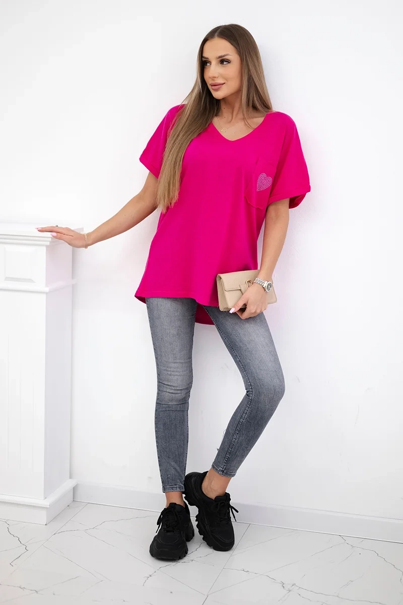 Cotton blouse with pocket fuchsia