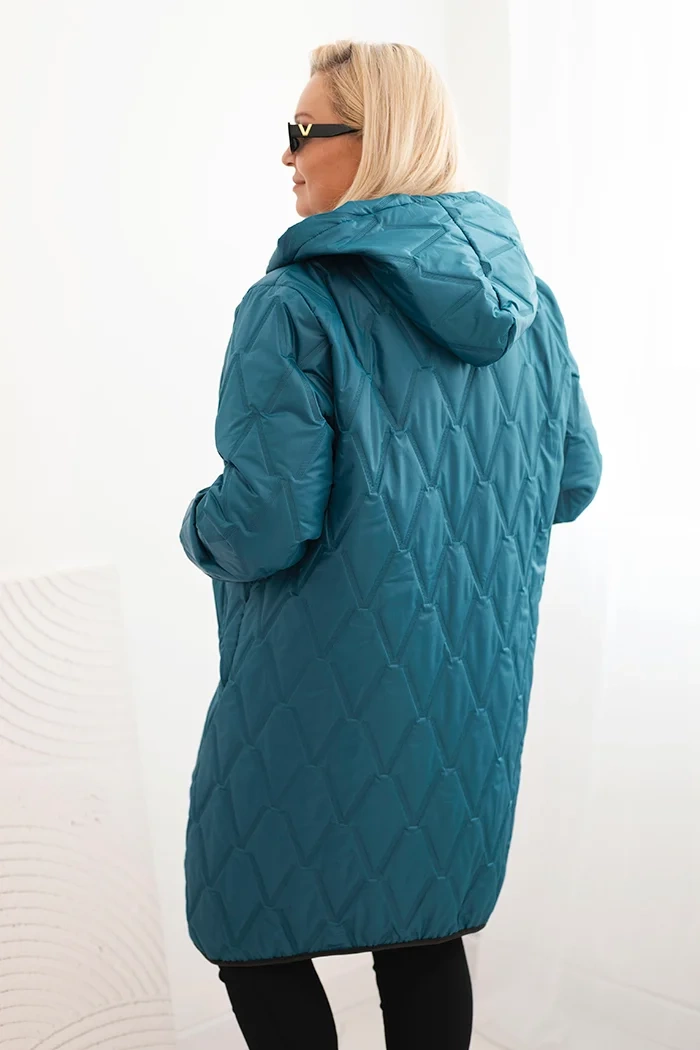 Kesi Włoski Dámska bunda Plus Size prešívaná s kapucňou a športovými manžetami morská