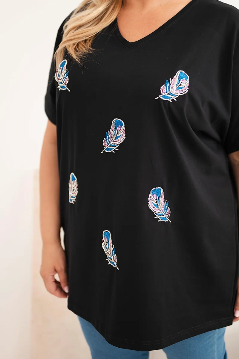 Dámska Plus Size blúzka s pierkovými aplikáciami