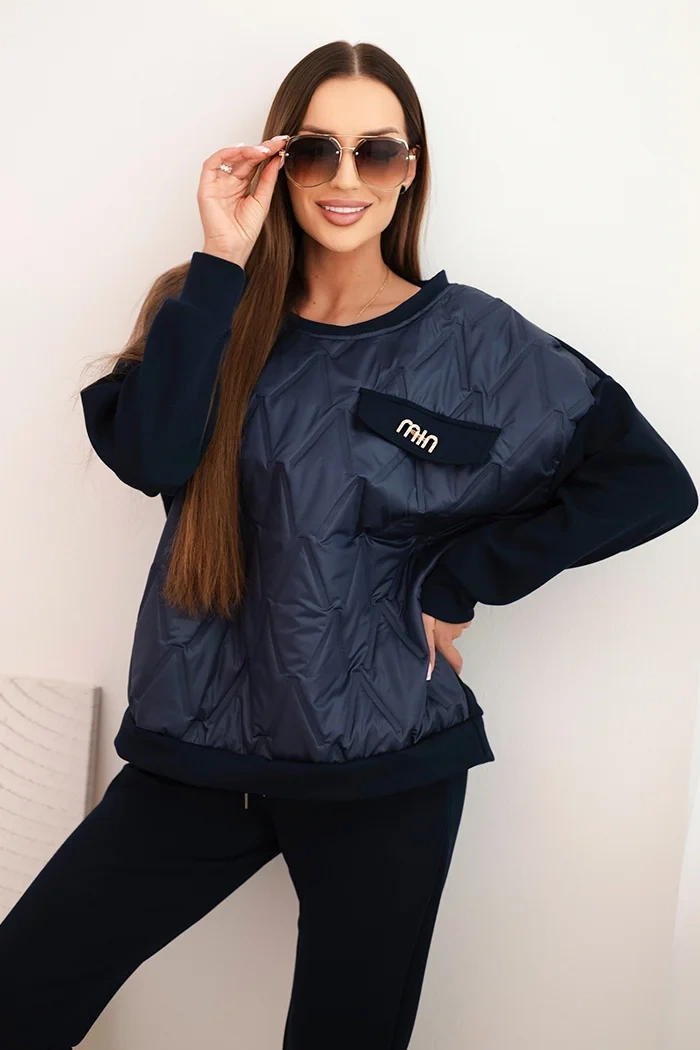 Kesi Włoski Women&#039;s tracksuit set made of viscose with a quilted sweatshirt and pants navy
