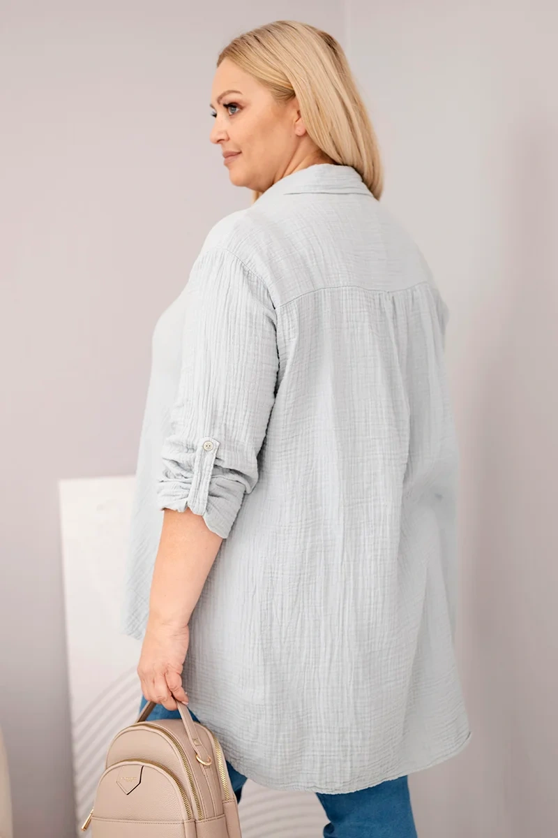 Kesi Włoski Bavlnená mušelínová košeľa Plus Size sivý