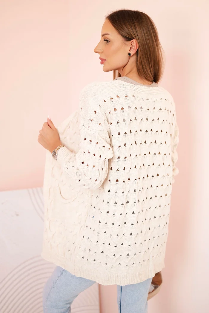 Kesi Włoski Women's openwork cardigan with pockets beige