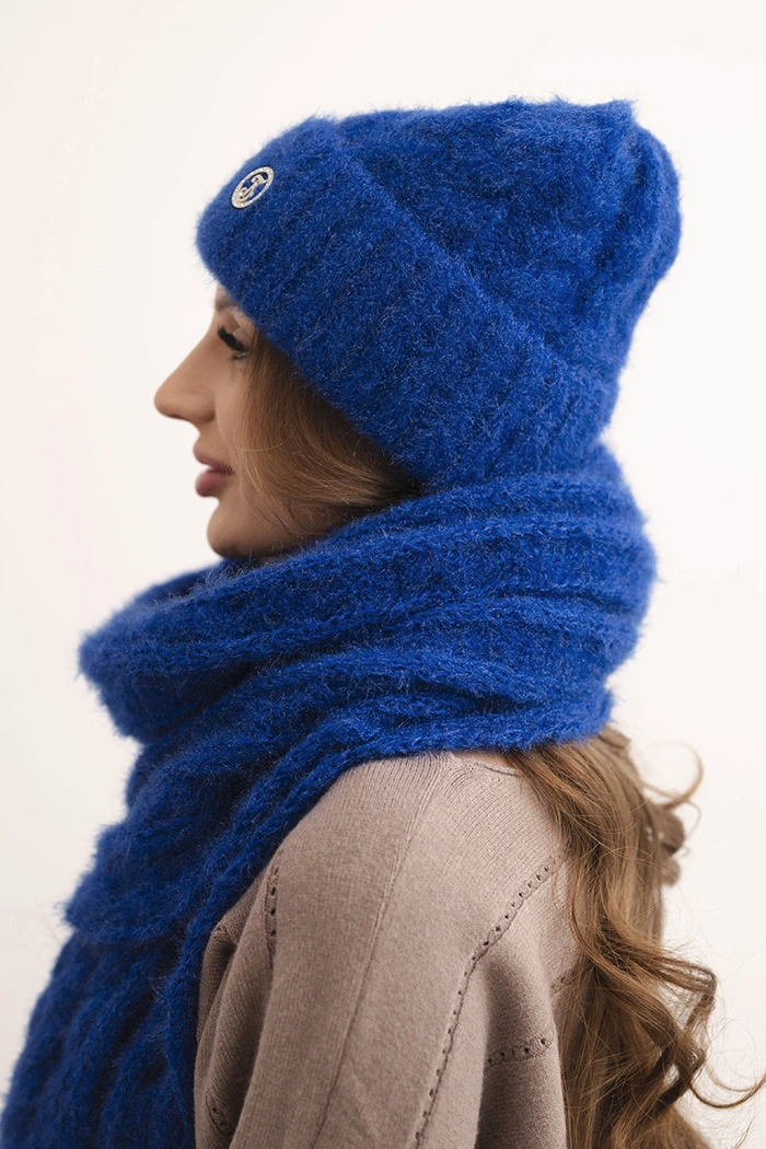 Kesi Women&#039;s set hat and scarf with ribbing and decoration cornflower blue
