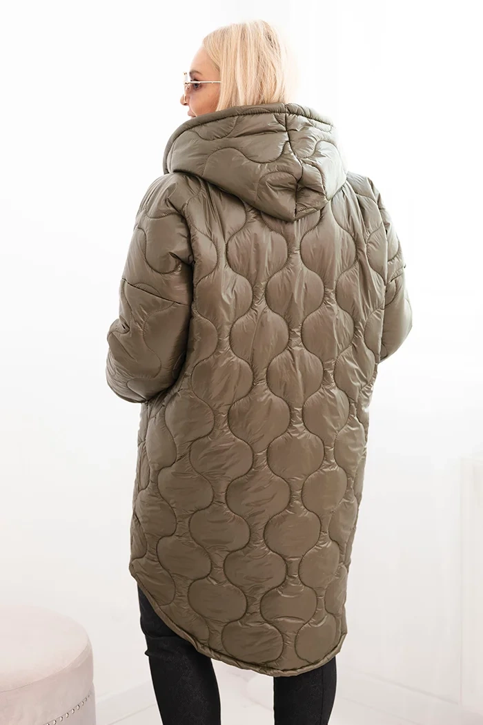 Kesi Włoski Women's Plus Size quilted jacket with a hood khaki