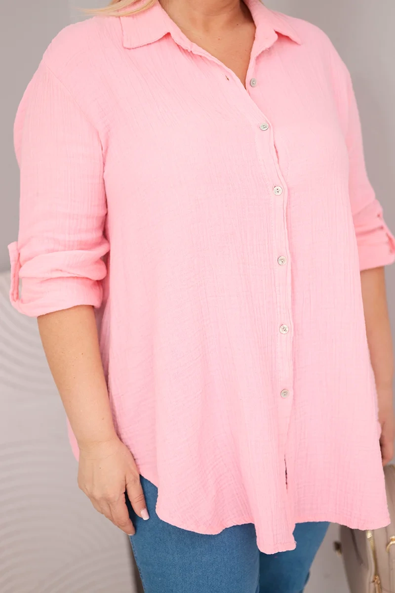 Kesi Włoski Bavlnená mušelínová košeľa Plus Size cukríková ružová