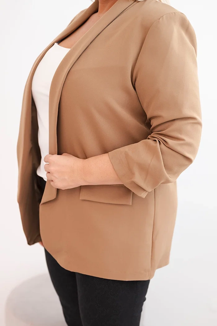 Kesi Włoski Women's Plus Size unbuttoned blazer with lining XL/2XL camel