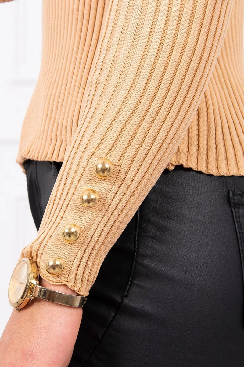 Kesi Fitted sweater blouse with buttons beige