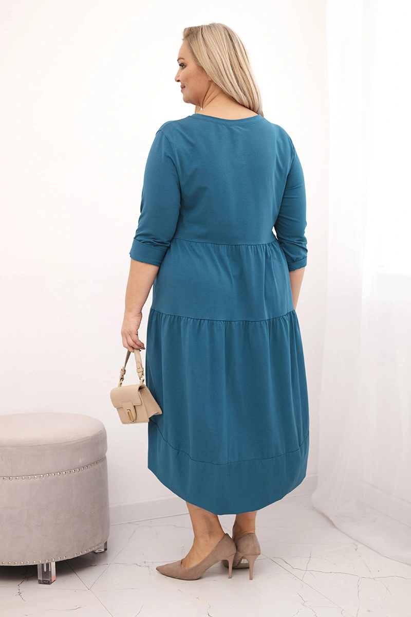 Kesi Włoski Dámska bavlnená sukňa Plus Size s volánmi a podhnutým rukávom morská