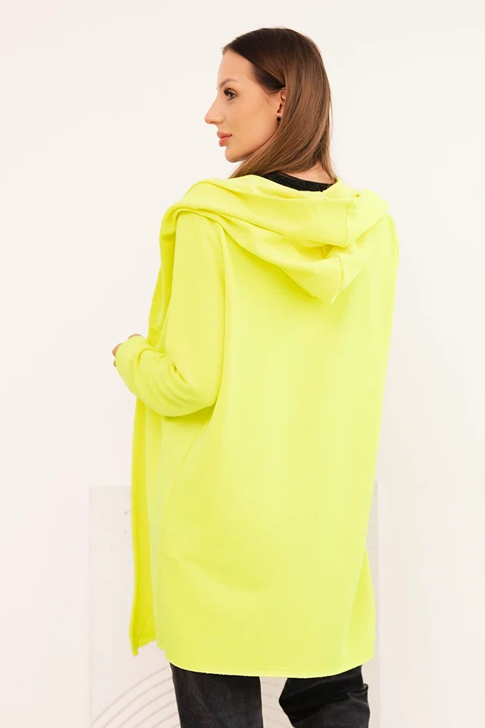 Kesi Women's cotton hoodie with an elongated front neon yellow