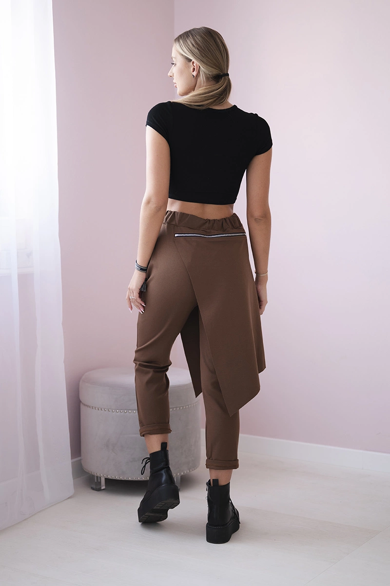 Kesi Włoski Punto Milano Winter trousers with a decorative zipper brown