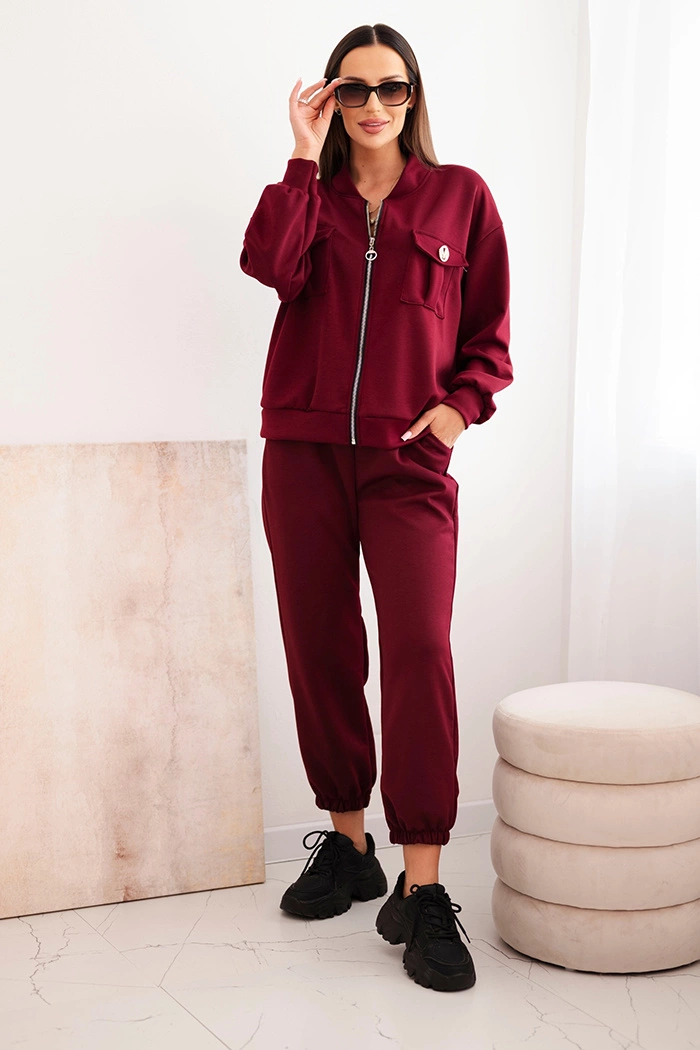 Kesi Włoski Women's set made of viscose with a button-up blouse and pants plum