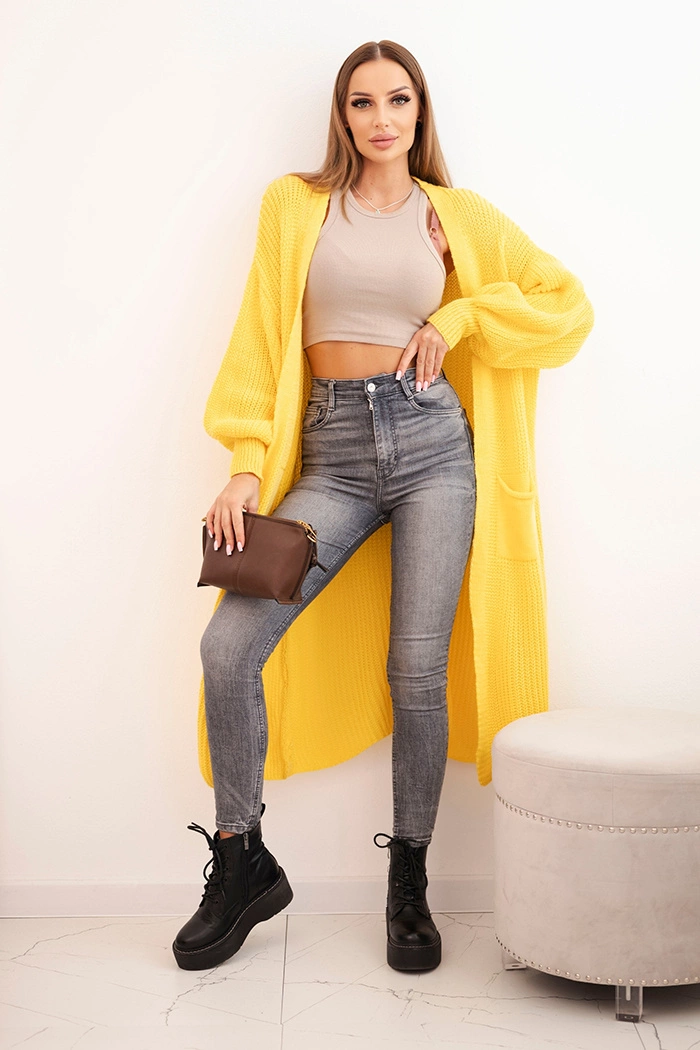 Kesi Włoski Long cardigan sweater dark yellow
