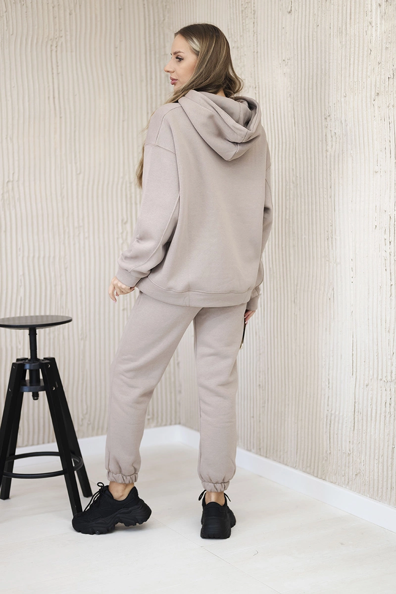 Cotton set with embroidered Paradise inscription dark beige