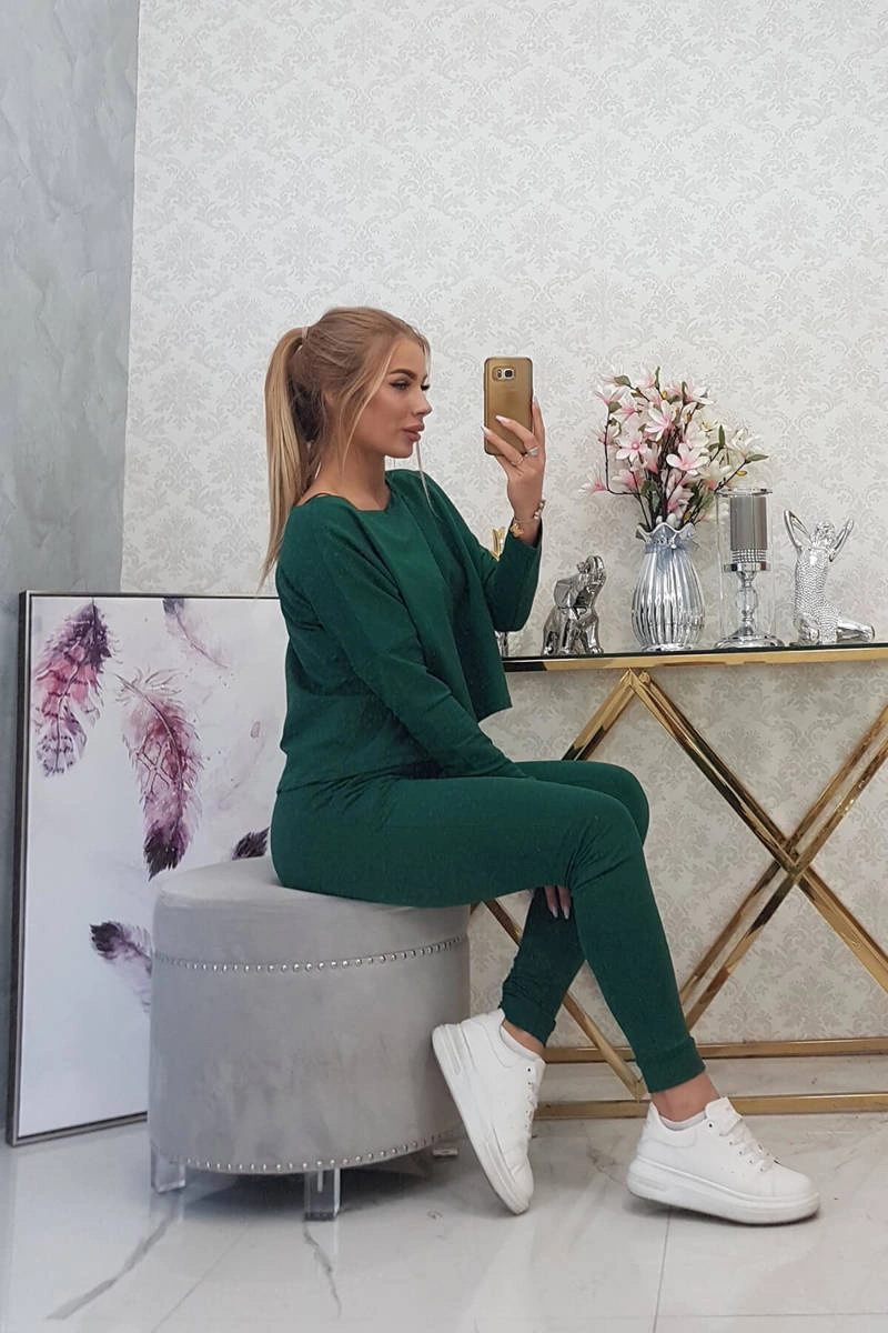 marka niezdefiniowana Set with oversized blouse green