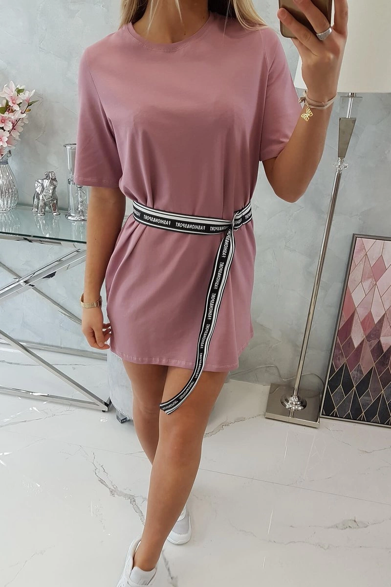 Dress with decorative belt navy pink