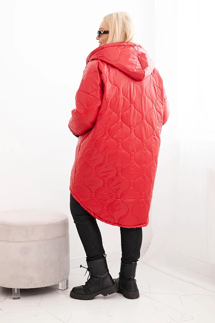 Kesi Włoski Women's Plus Size quilted jacket with a hood red