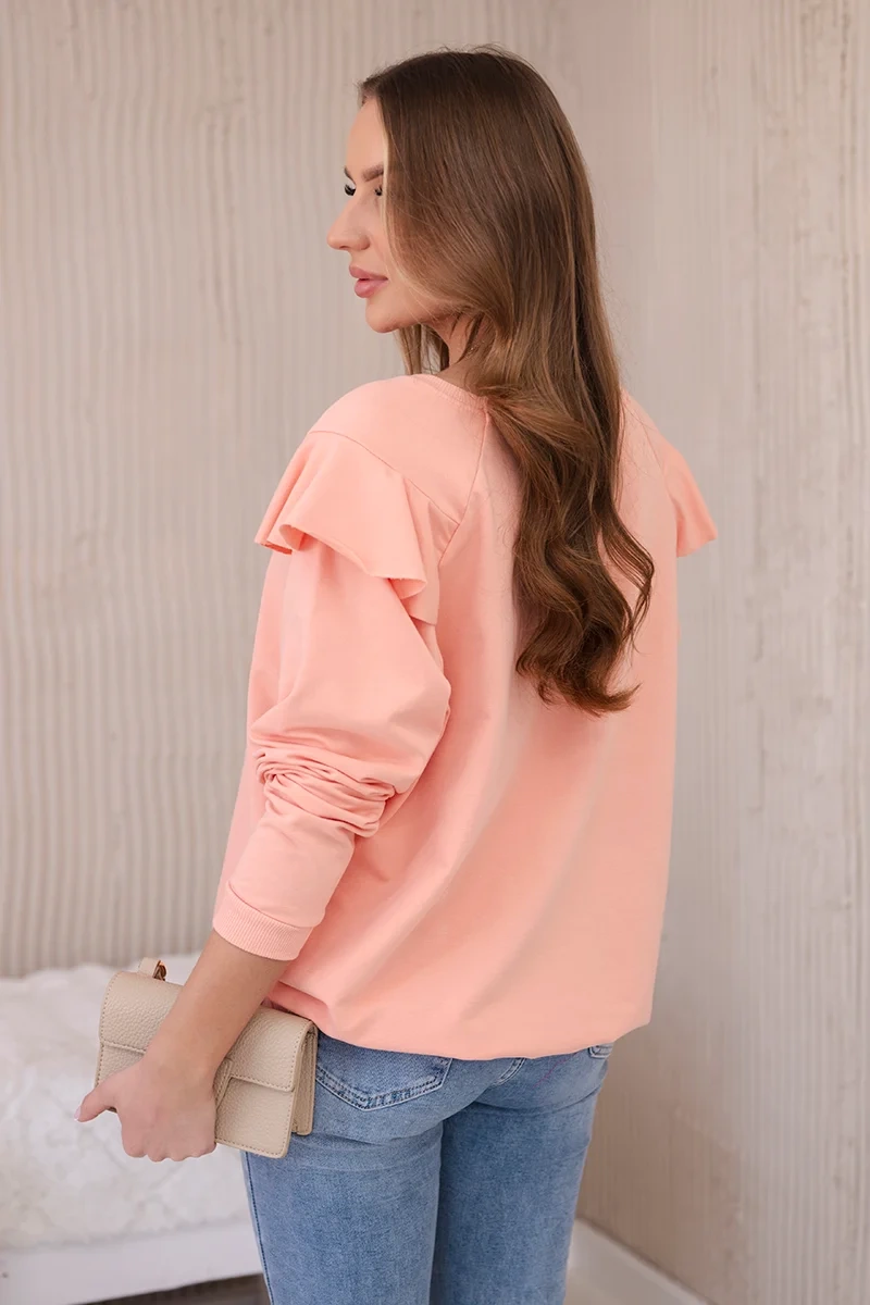Cotton blouse with ruffles on the shoulders apricot